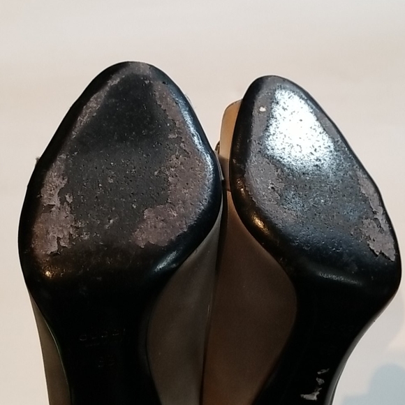 Gucci Horsebit Satin Peep Toe Pump Silver Sz 6 - Picture 5 of 7